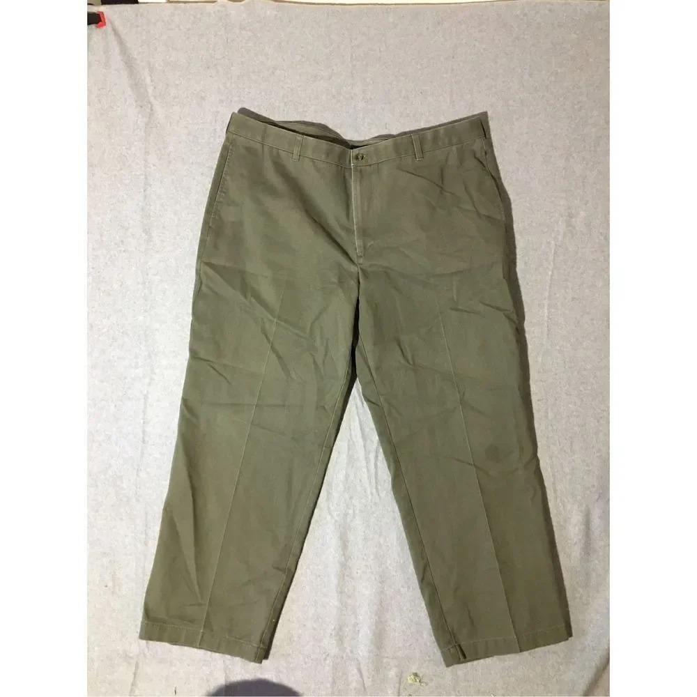Mens Izod Slacks Pants Size 42x30 Dark Green Wide Straight Leg Formal Dressy